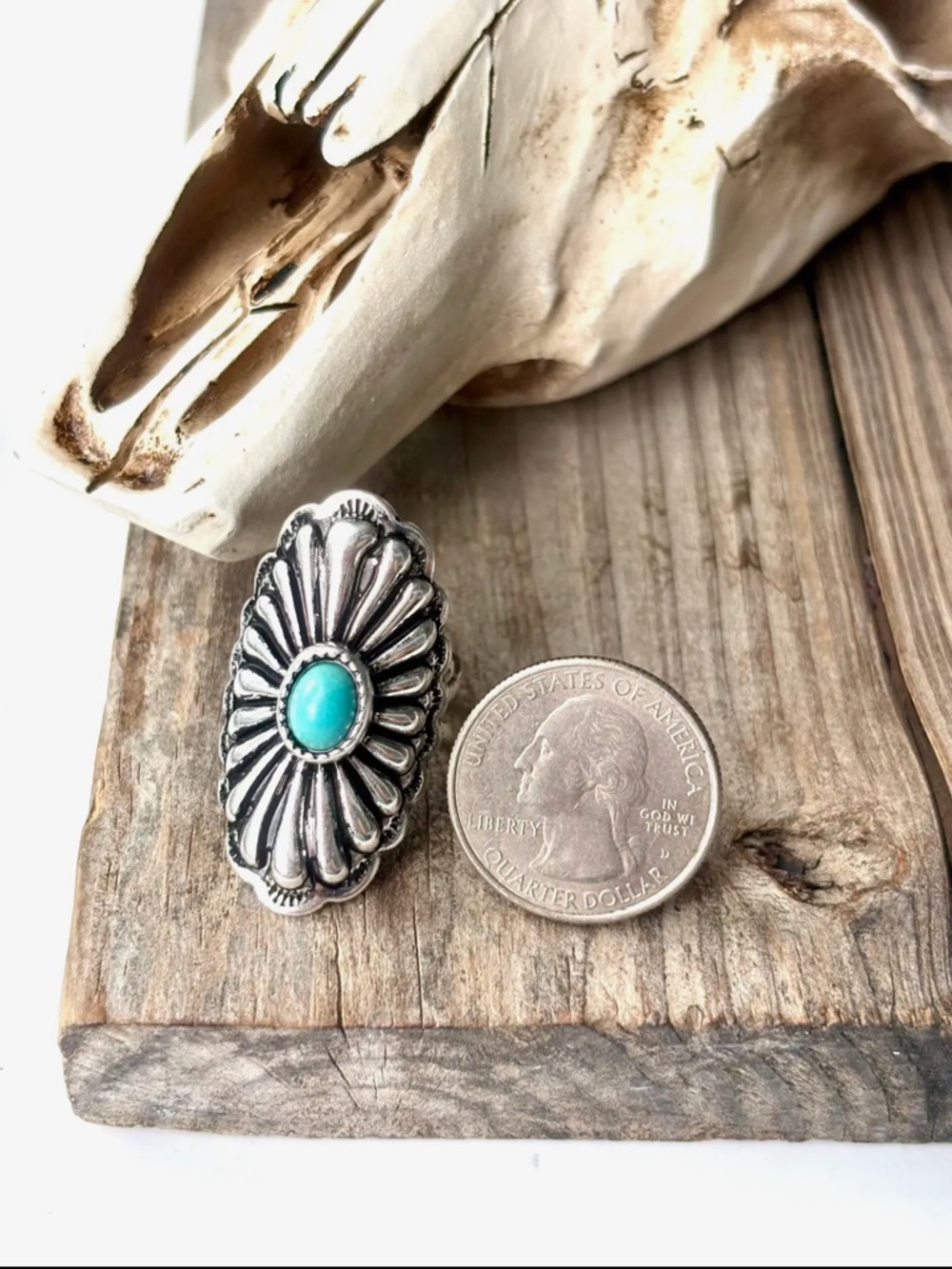 Turquoise Oval Sunburst Ring - Women Jewelry Adjustable